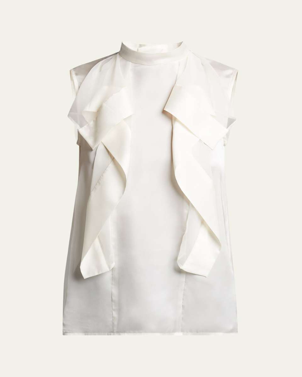 Ruffle High Neck Satin Chiffon Blouse